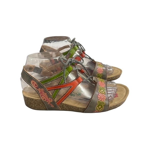 Spring Step L'Artiste 38 (7.5- 8 )Loma Lace Up Cork Wedge Sandals - Picture 4 of 14